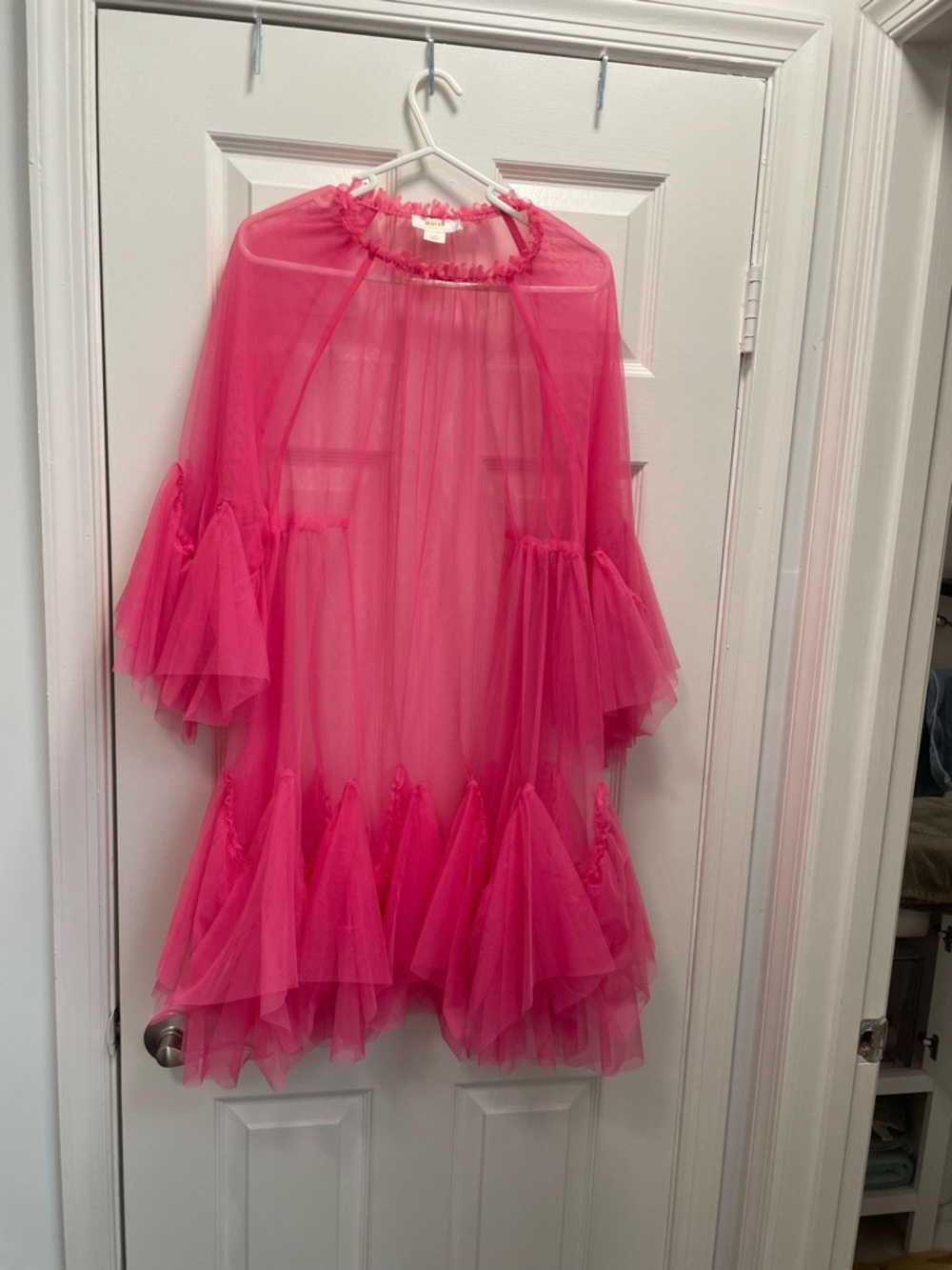 Anthropologie Maeve Hot Pink Sheer Ruffle Top